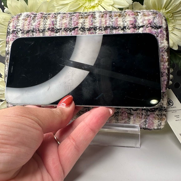 Tory Burch Emerson Tweed chain wallet NWT Ivory/Purple - Picture 7 of 13